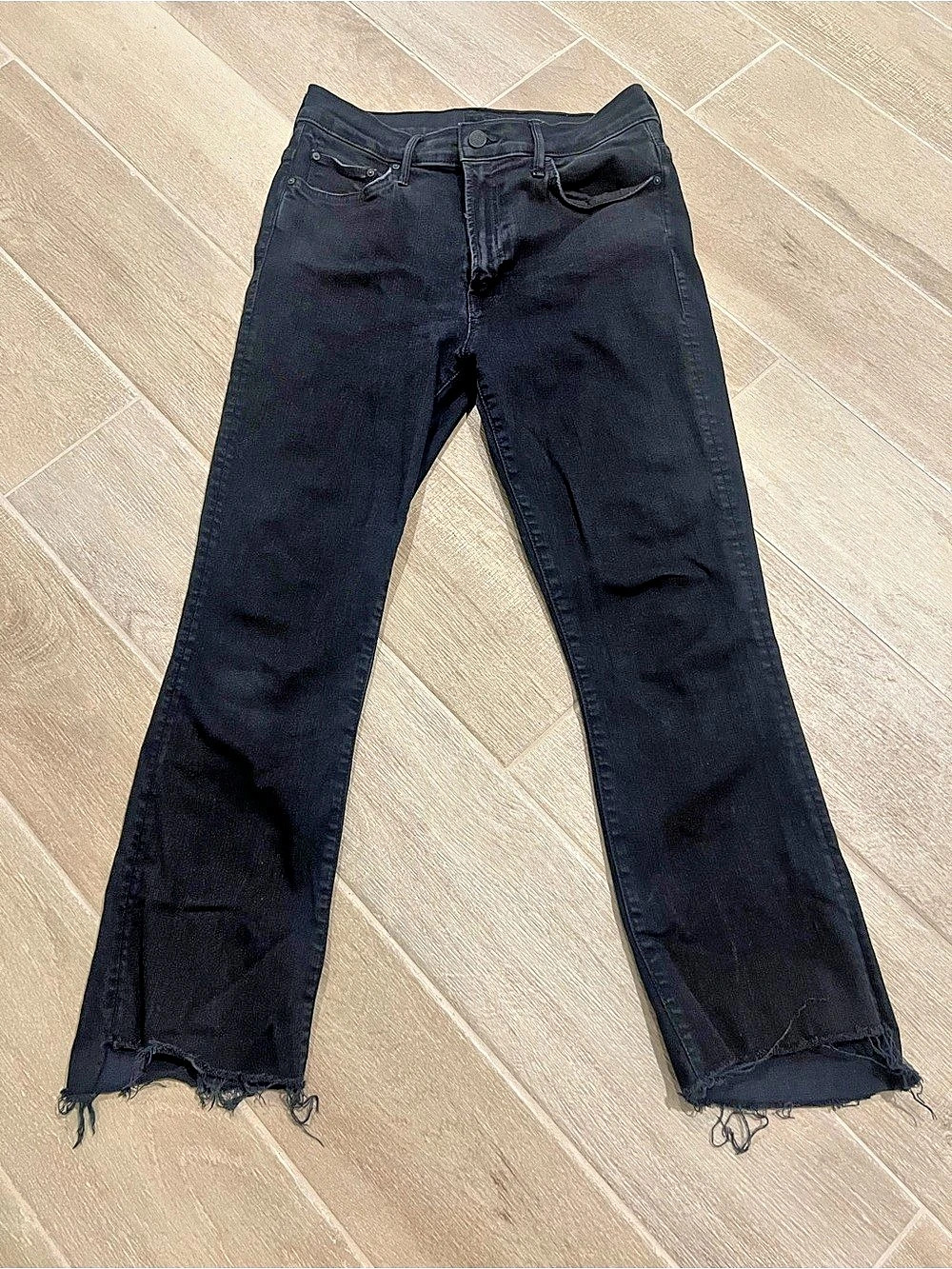 Mother The Insider Crop Step Fray Black Jeans Waist 30